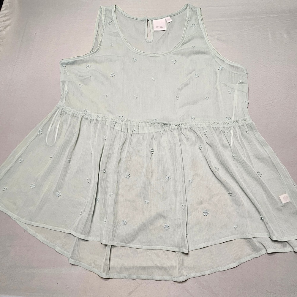 Lauren Conrad Peplum Tank Top Womens XL Mint Green Beaded Sequin Boho Sleeveless